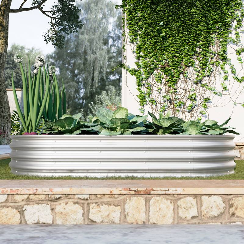 Adjustable Outdoor Metal Raised Garden Planter Bed with Open Bottom - Silver-1Pcs 6x3x1ft