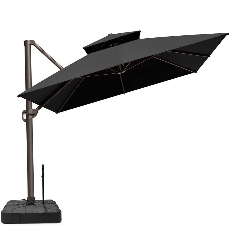Outdoor Patio 10 x 13 FT Cantilever Umbrella Double Top with Rod Base - Black