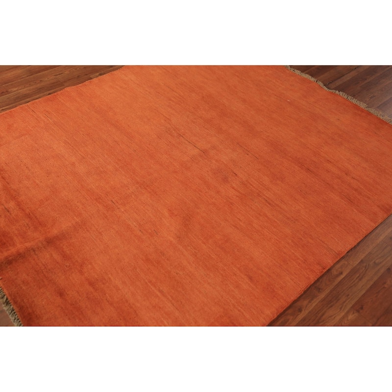 Gabbeh Modern Oriental Rug Handmade Orange Solid Wool Carpet - 5'1" x 6'2"