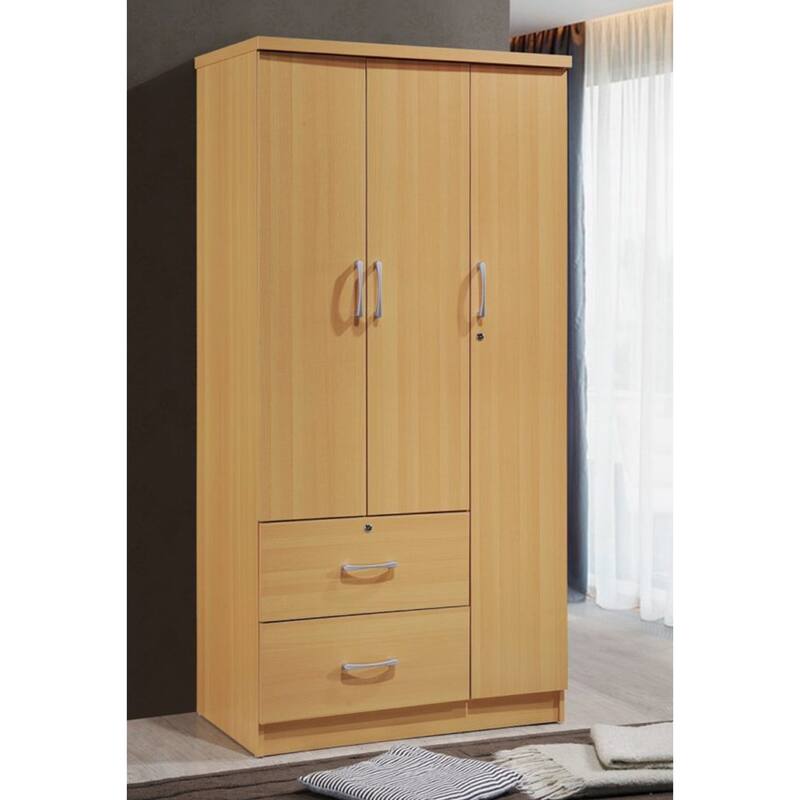 Hodedah Import 3 Door Armoire with Clothing Rod, Shelves, and 2 Drawers, Black - 187