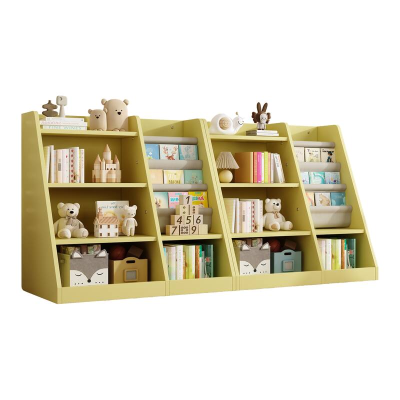 Anmytek Kids Bookcase Large Capacity Trapezoid Bookshelf Eco Friendly Wood Toy Storage Organizer Cabinet