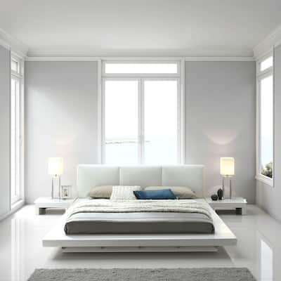 Rishi 4 Pc California King Bedroom Set, Low Profile, Leatherette, White