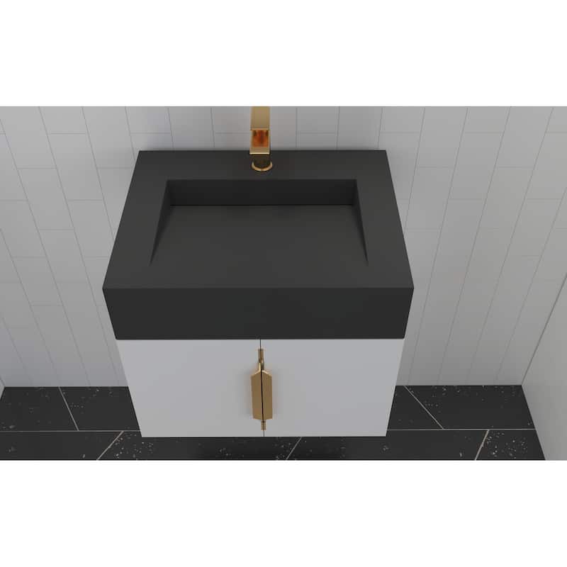 Nile 24-Inch Wall Mounted Bathroom Vanity Set w/ Black Top
