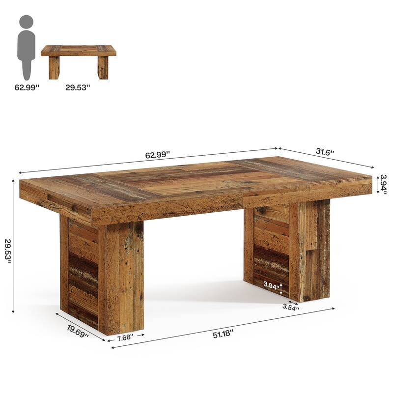 63'' Farmhouse Dining Table for 6, Rectangle Wooden Kitchen Table