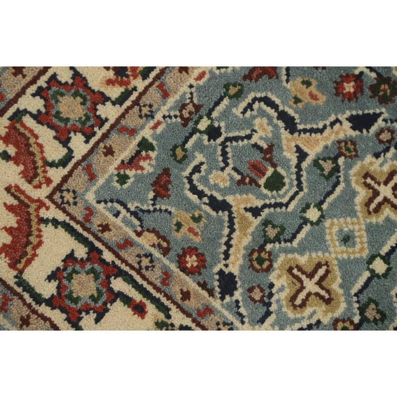Hand-knotted Transitional Wool Carpet Blue Oushak Rug Oriental Carpet Floral Area Rug Oriental Carpet - 4' 11'' X 2' 11''