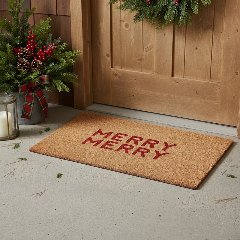 HomeRoots 17" X 29" Brown And Red Christmas Outdoor Coir Door Mat - 17.00' X '29.00 - 17.00' X '29.00