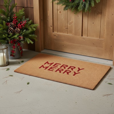HomeRoots 17" X 29" Brown And Red Christmas Outdoor Coir Door Mat - 17.00' X '29.00