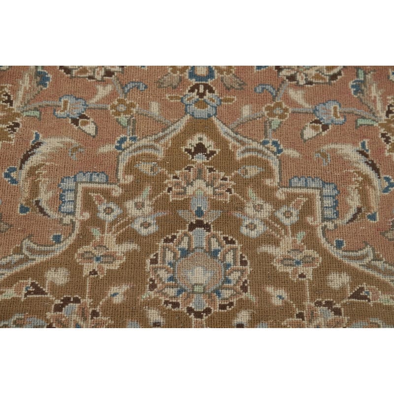 Traditional Kashan Vintage Persian Rug Hand-Knotted Pink Wool Carpet - 9'6" x 13'0"