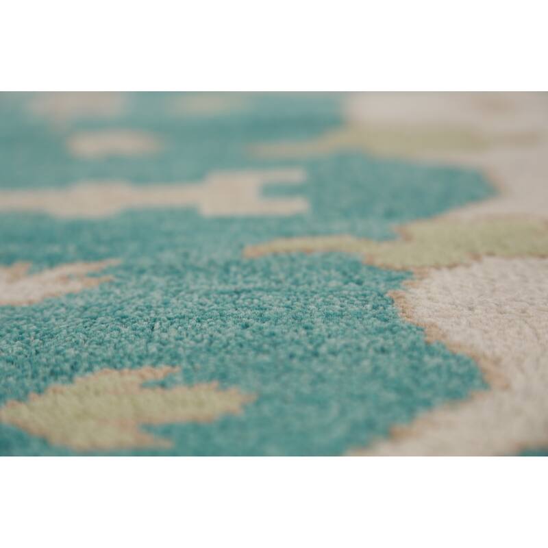 All-Over Green Oushak Indian Area Rug Floral Handmade Wool Carpet - 9'1" x 11'9"