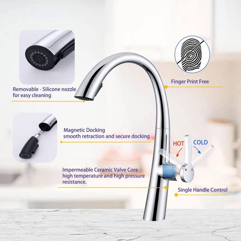 Single Handle Stainless Steel Pull Out Kitchen Faucet