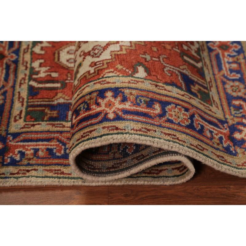 Ivory & Orange Heriz Serapi Indian Foyer Rug Handmade Wool Carpet - 3'0"x 5'1"