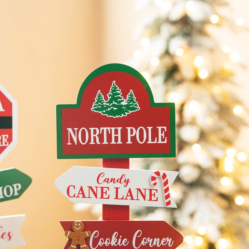 Glitzhome 16.5"H Set of 2 Christmas Wooden Sign Table Decor