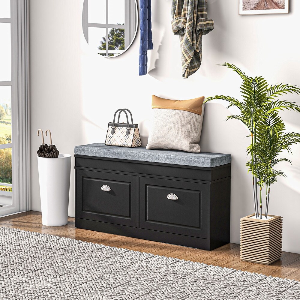 Black storage bench sales with baskets