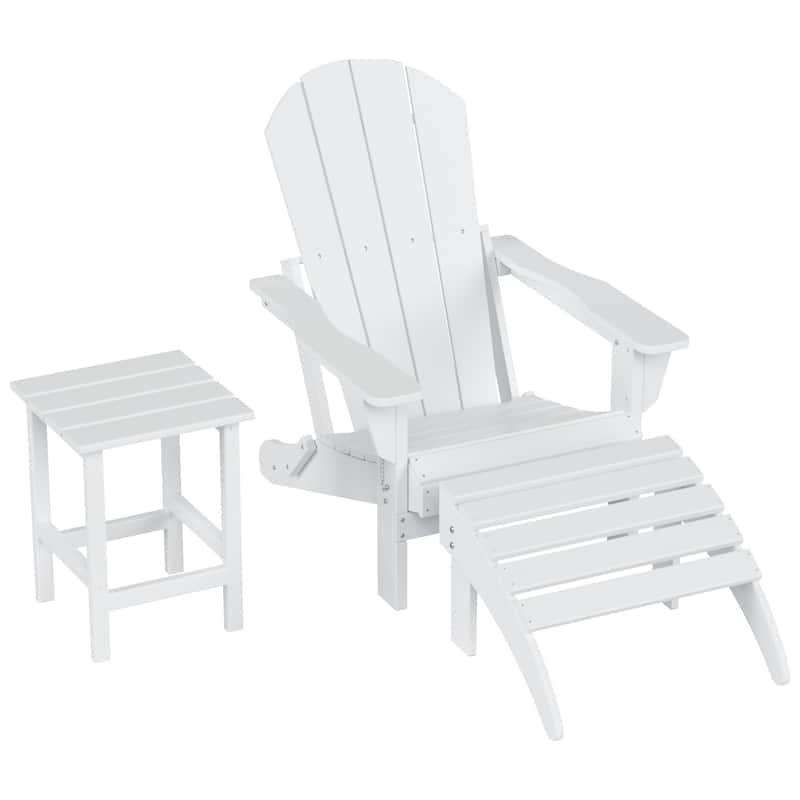 Polytrends Laguna Hdpe All Weather Outdoor Patio Foldable Adirondack Chair With Ottoman And Side Table (3-Piece Set)