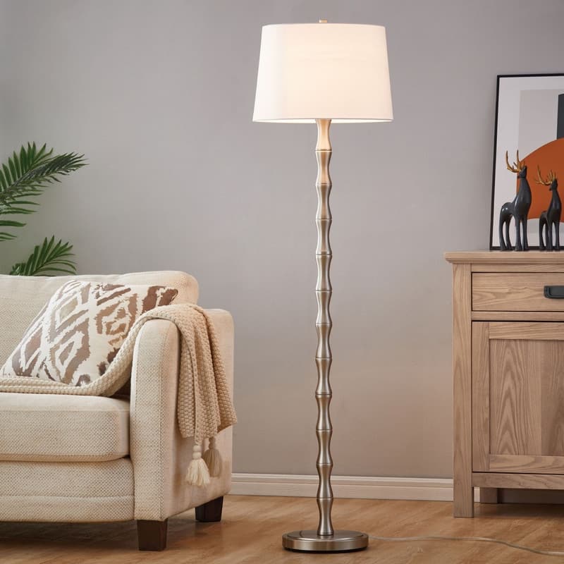 KAWOTI 61'' Floor Lamp with Fabric Drum Shade - Brushed Nickel