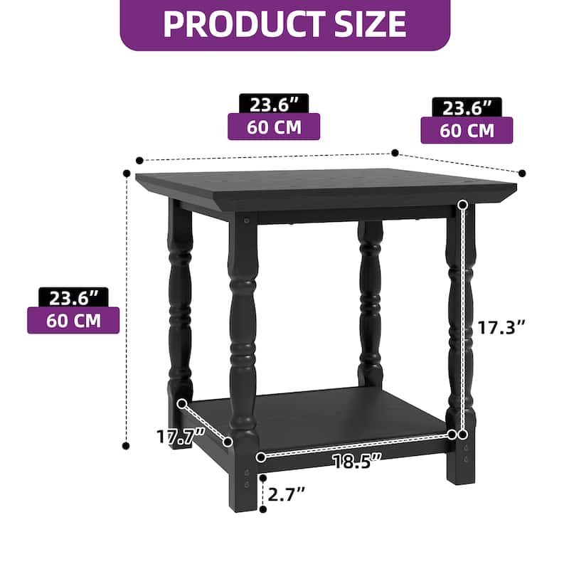 Moasis 2-Tier Wood Side Table with Storage Shelf for Living Room