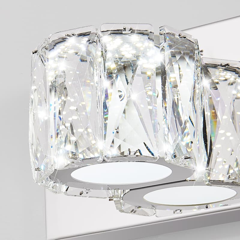 41" Modern Crystal 6-Light LED Wall Sconce - Elegant Chrome Bathroom Vanity Light with Clear Crystal Shades