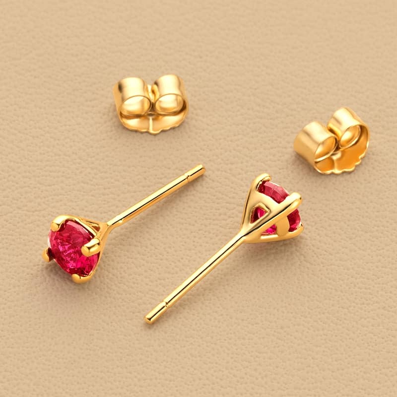 14k Gold 4mm Round Ruby Solitaire Stud Earrings