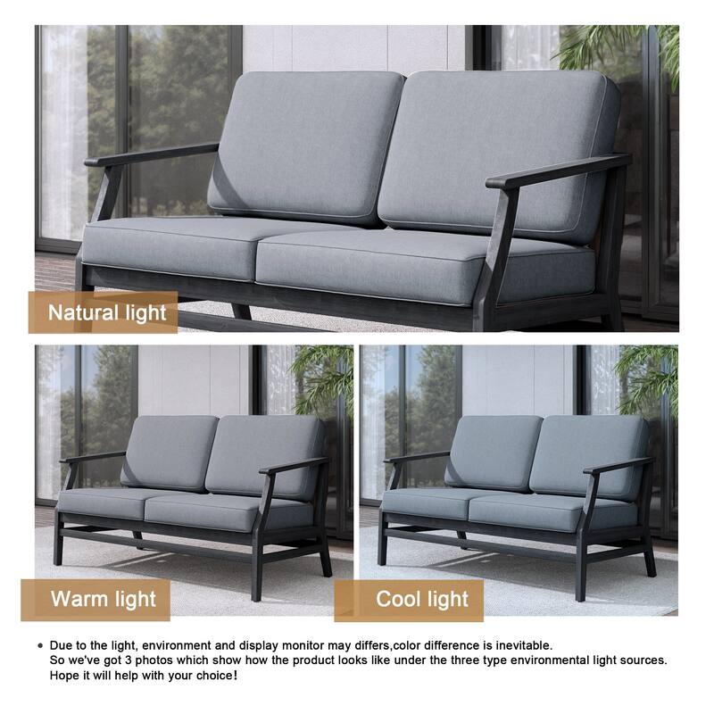 Teak Outdoor Patio Club Chairs Loveseat with Cushions