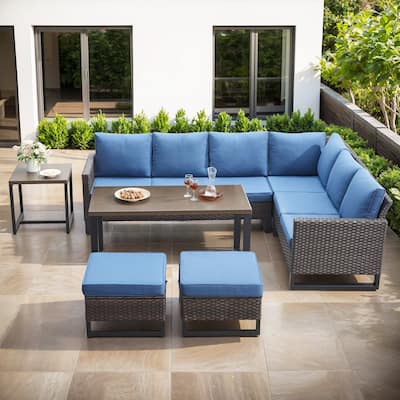 Gymojoy 5-Piece Outdoor Wicker Furniture Set, L-Shaped Sectional Sofa Set