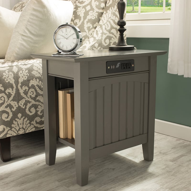 AFI Nantucket Chair Side Table with Built-in Charger - Grey