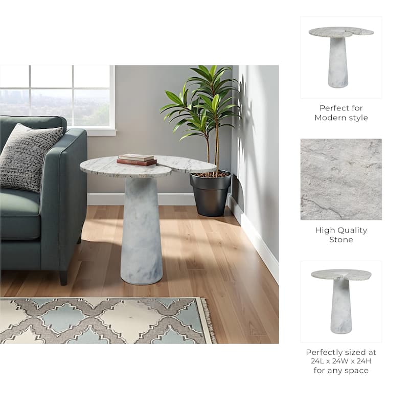 Granite And Marble Modern Round Side Table with Split-Top - 24" Ivory - 24" x 24" x 24"