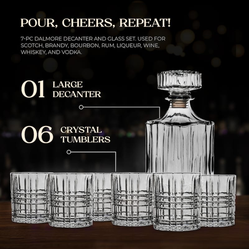 Fifth Avenue Dalmore Whiskey Decanter with Stopper and 6 Tumbler