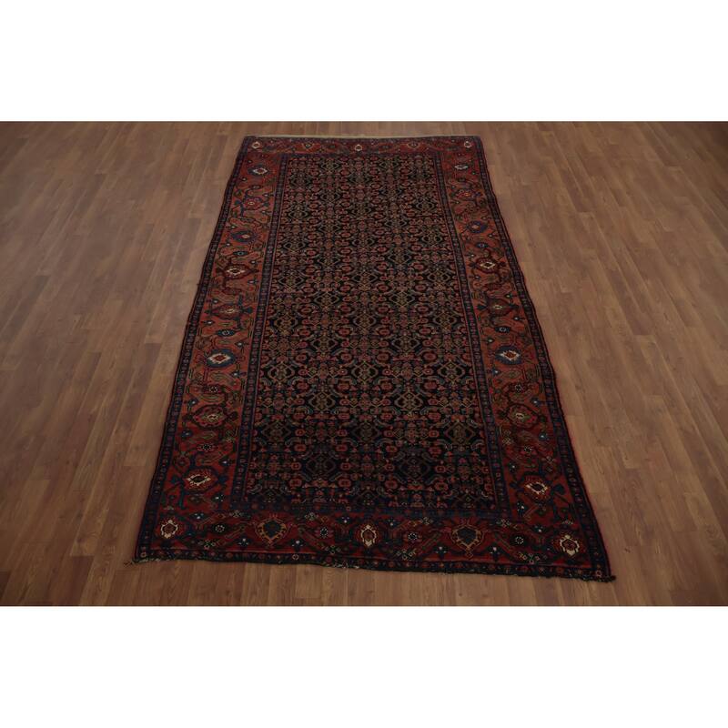 Hand Knotted Oriental 100% Wool Carpet Traditional Geometric Navy Blue & Blues Bidjar Area Rug - 9' 11'' X 5' 2''
