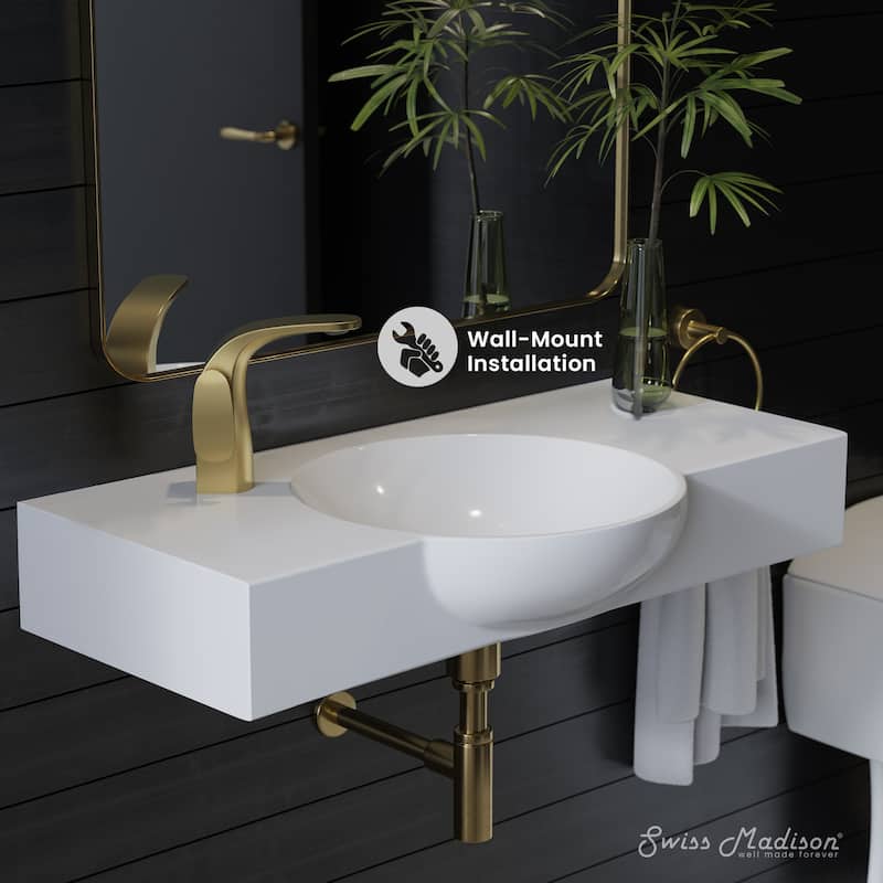 Chateau 30" Wall-Mounted Sink Center Basin With Left Side Faucet Mount In Glossy White - 30