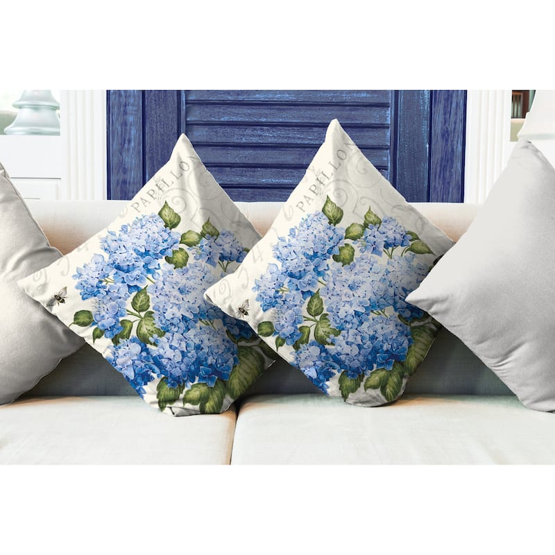 Laural Home Papillon Hydrangea Blue Outdoor Decorative Pillow