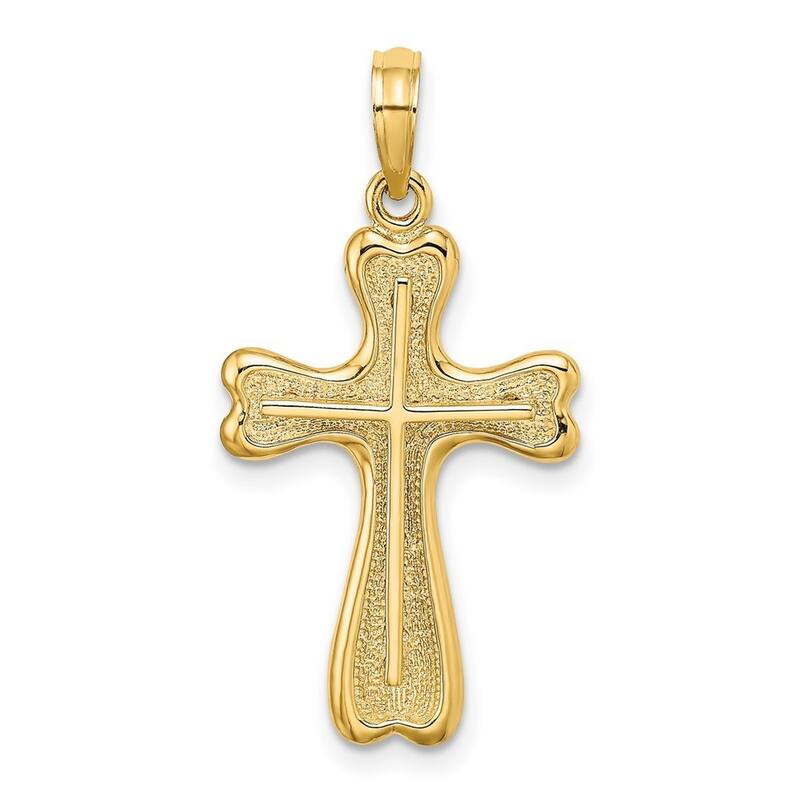 Curata 14k Yellow Gold Textured Heart Endcaps Cross Necklace 19mm x 31.5mm