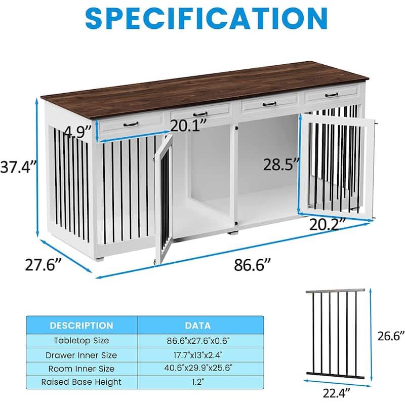 Spacious Dog Crate Furniture w/Convenient Drawers Dog Kennel Solution