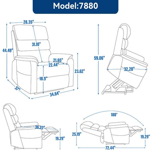 dimension image slide 5 of 18, Dual Motor Power Lift Recliner Chair with Power-Remote & Heat Massage, Electric Leather Adjustable Reclining Sofa