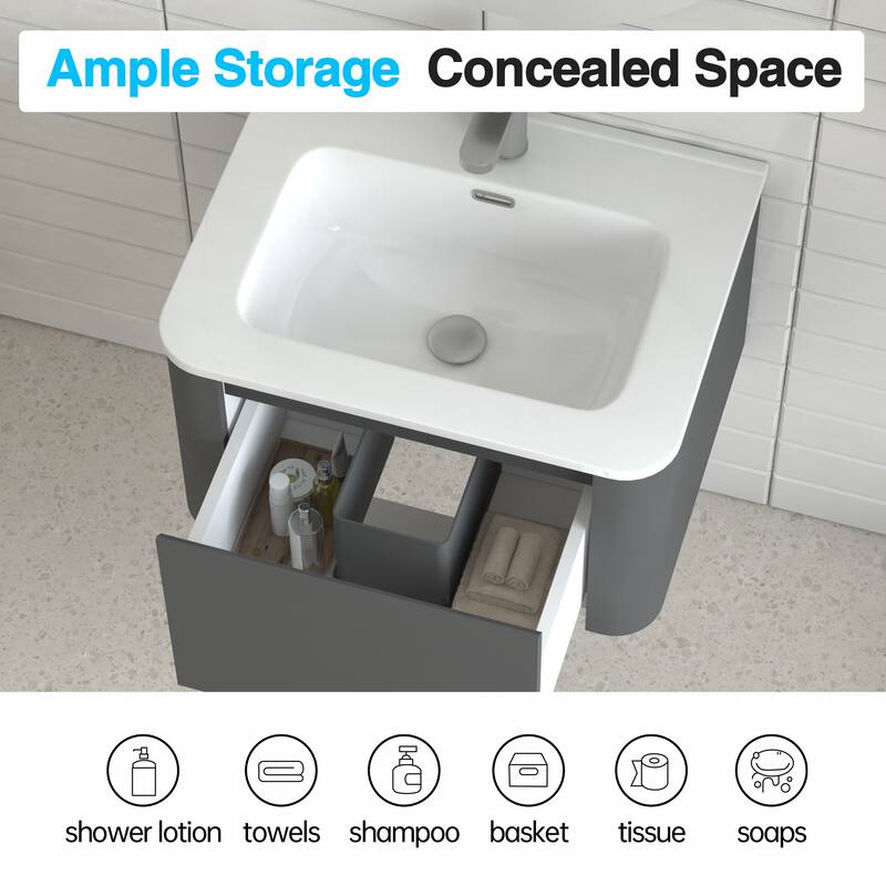 GDF Studio - Greyson American Design Floating Bathroom Vanity with Integrated Ceramic Basin and Soft-Close Drawer