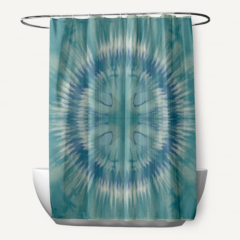 Shibori Burst Geometric Print Shower Curtain - Teal