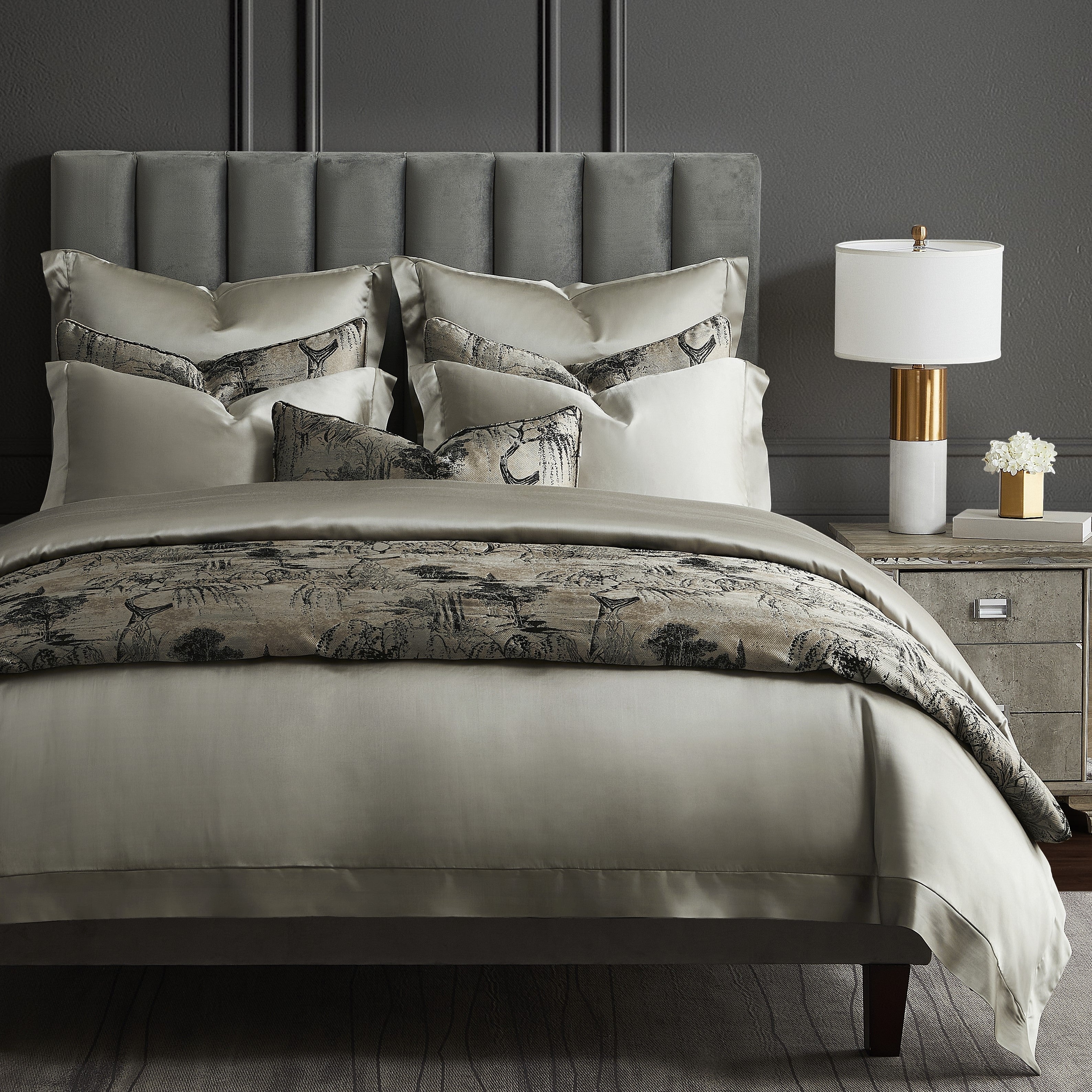 HiEnd Accents Pastoral Jacquard Modern Luxury Bedding Metallic Tree 3 Piece Duvet Cover Set
