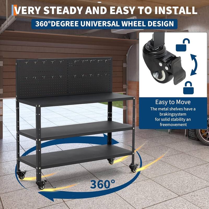 32" Adjustable Heavy Duty Garage Workbench with Pegboard, Tool Holders