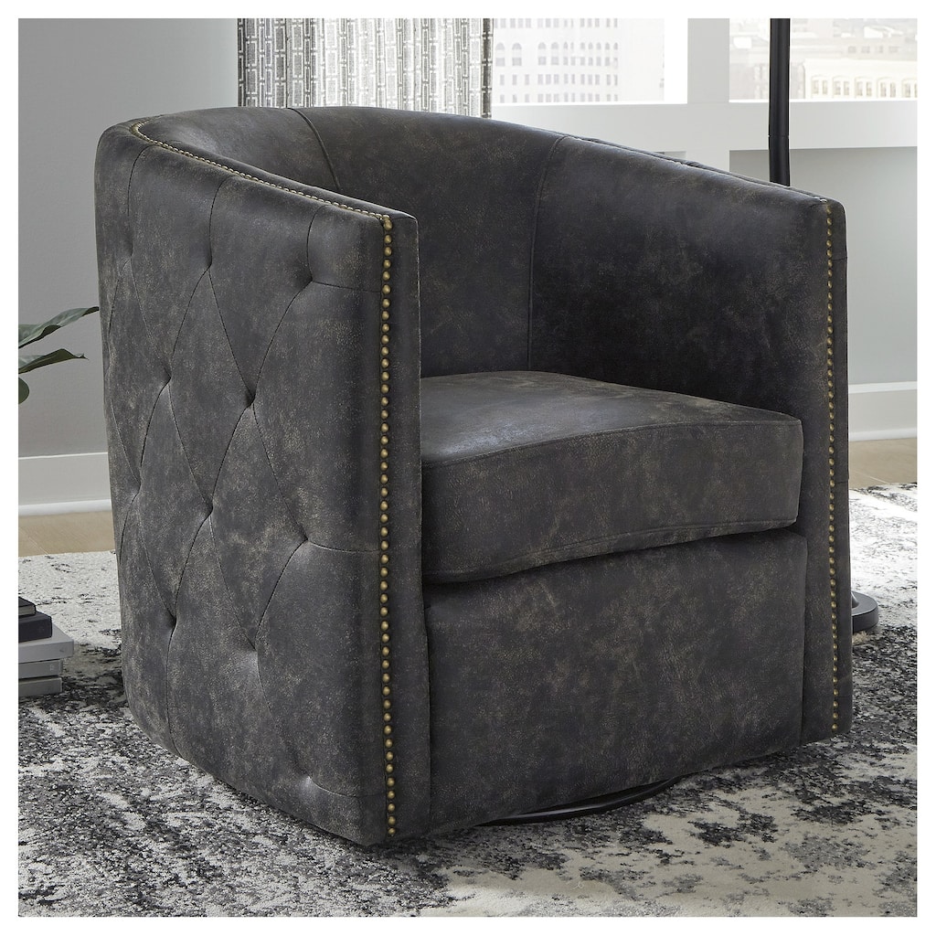 Brentlow Distressed Black Swivel Chair - 28.75" W x 31" D x 31.5" H
