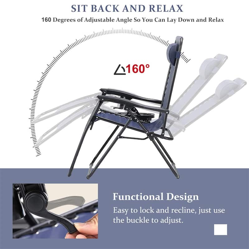 Set Of 2 Zero Gravity Chair, Patio Folding Lawn Outdoor Lounge Camp Reclining Lounge Chair for Poolside Backyard and Beach