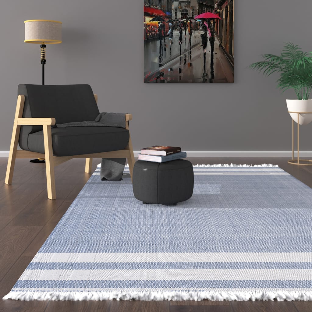 Sevita Blue Striped PET Yarn Indoor/Outdoor Area Rug