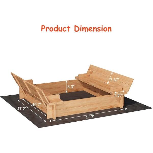 Kids Wood Sandbox with Cover, Spacious Outdoor Play Area with 2 Bench Seats for Ages 3-8