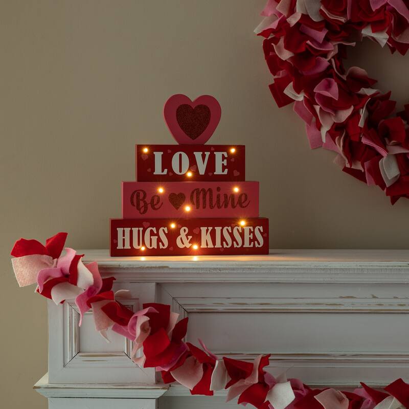 Glitzhome Valentines LED Wooden Block Love Table Decor
