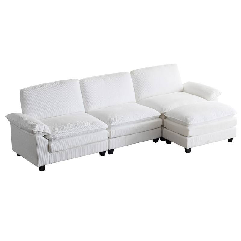 Double Layer Cushion Cloud Couch, Moludar Sofa With Reversible Ottoman For Living Room