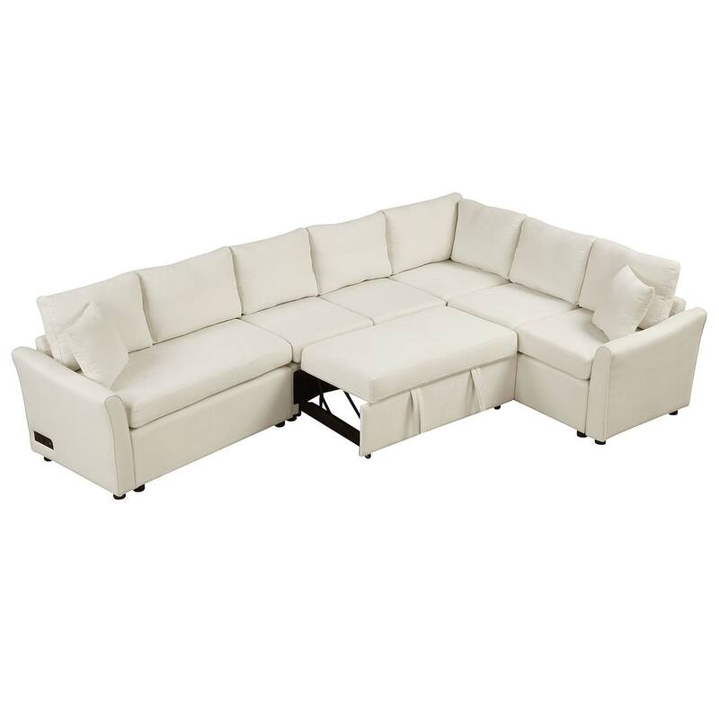 L-shaped Sofa Convertible Sofa Bed, Living Room Spacious Space Pull Out Sofa Sleeper