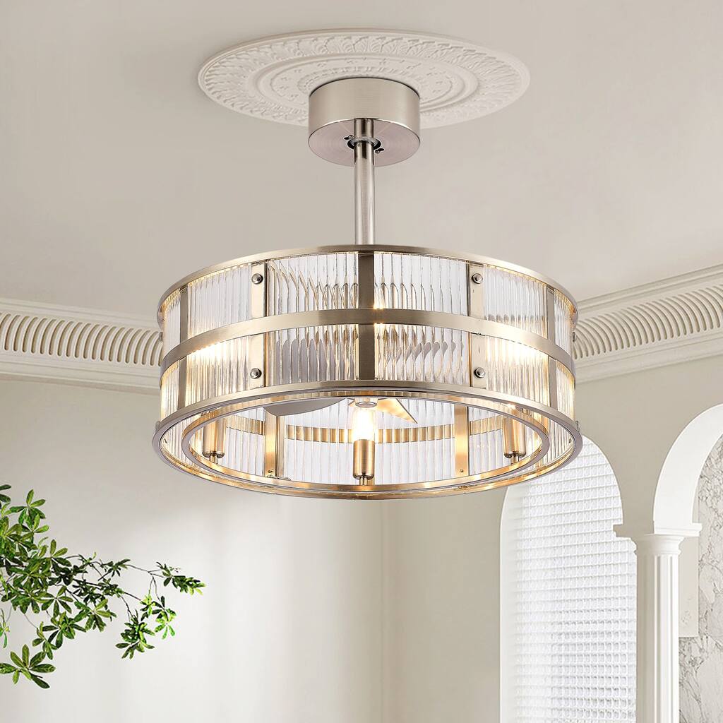 20" Modern Caged Ceiling Fan with Light Kit and Remote(5-blade)