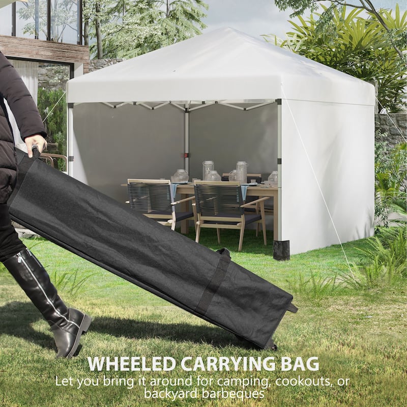 Outsunny 10' x 10' Pop Up Canopy with 3 Sidewalls, Leg Weight Bags and Carry Bag, Height Adjustable Party Tent