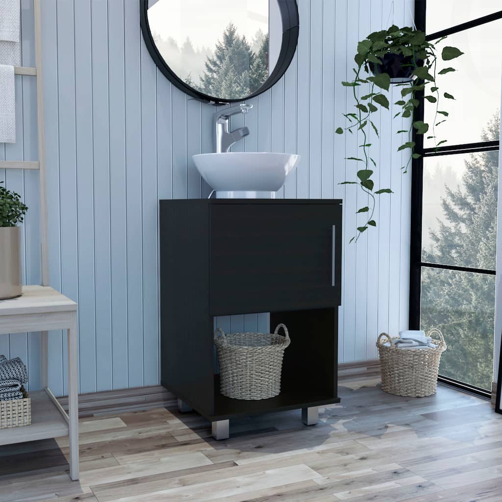 Compact Bathroom Vanity with Resin Sink, Ample Storage, and Humidity-Resistant Legs - 35 Inches High - 17.71in L