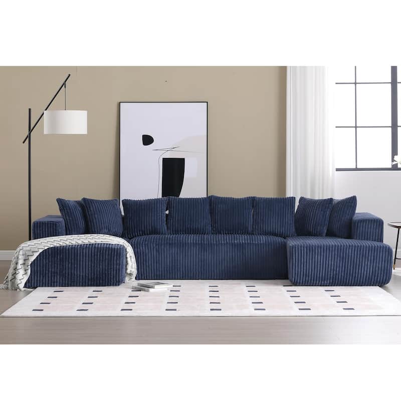 133.45" Modular Sectional Couch, U-Shaped Floor Sofa with Chaise Lounge, Modern Corduroy Upholstered Sofa for Living Room