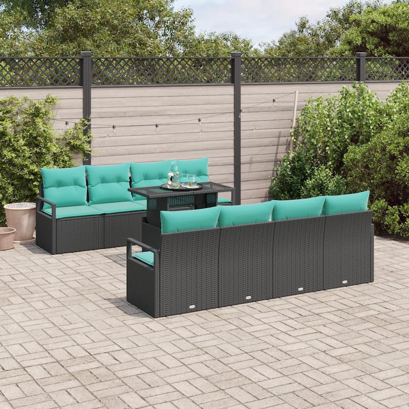 vidaXL 9 Piece Garden Sofa Set with Cushions - 90.6×24.4×27.2 - Black