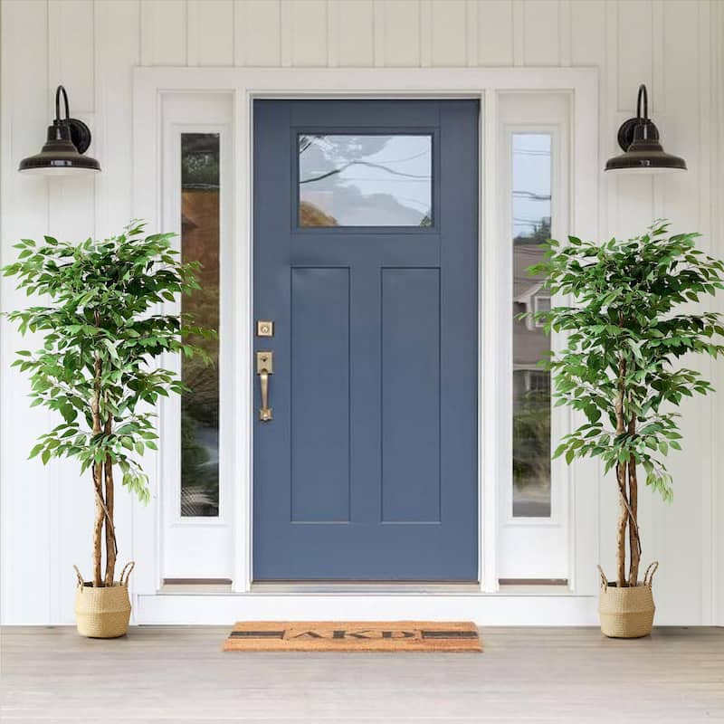 2 Pcs Artificial Ficus Tree in Pot Set, Faux Ficus Plant, Fake PFicus Tree for Home Décor